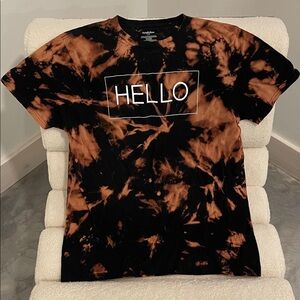 Black and Orange Tie-Dye 'HELLO' T-Shirt